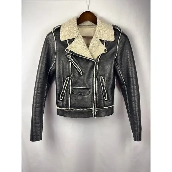 Women’s Denim & Supply Ralph Lauren Small Black Suede Fur Lined Jacket - Picture 1 of 5